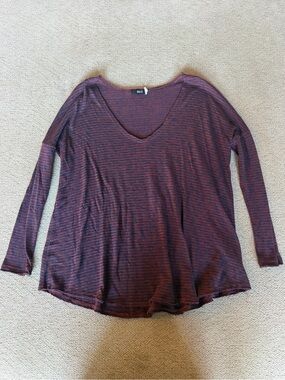 BDG Urban Outfitters Striped V-Neck Long Sleeve Top - Size Medium